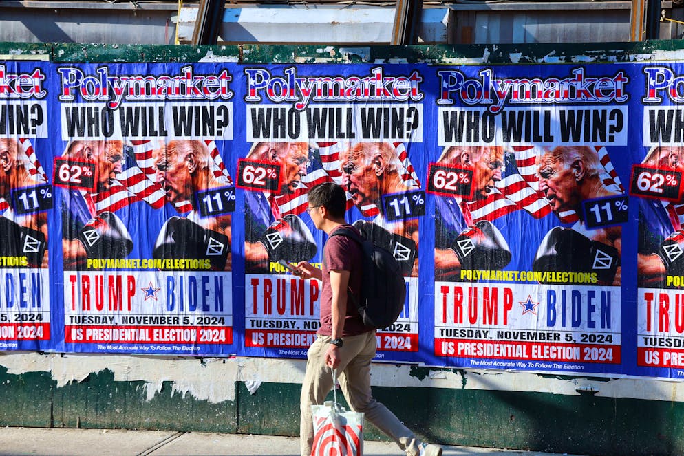 Comme d'autres sites de paris, Polymarket donnait un avantage marqué à Donald Trump avant l'élection. Ici, alors que Trump était encore dans la course face à Biden, avant que Harris ne remplace ce dernier.