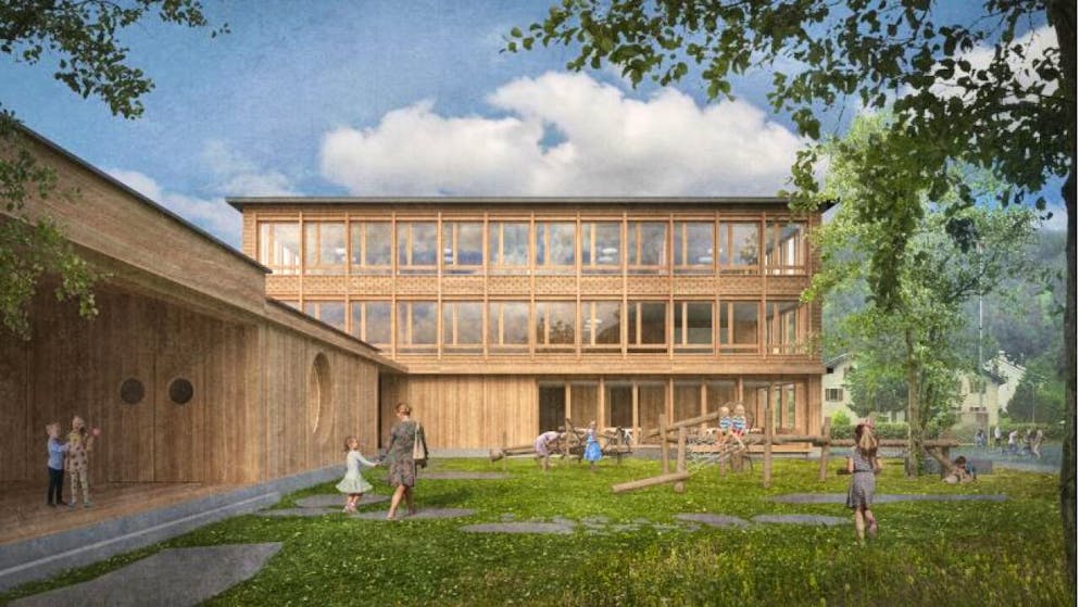 Una visualizzazione della nuova scuola bilingue di Maloja.