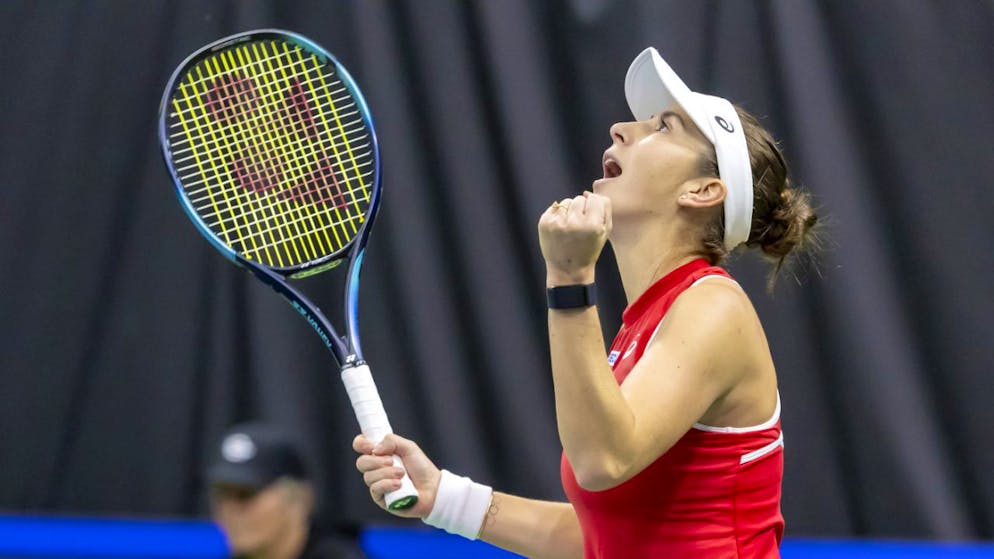 Kaum etwas verlernt: Belinda Bencic rejoices in her souvenirs Sieg.