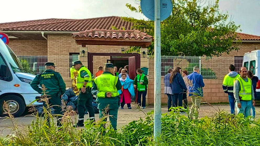 Residents are taken out of the nursing home where at least ten people died in a fire. At the time of the fire, 82 residents were in the home in the town near the city of Zaragoza in north-eastern Spain. Photo: Ferran Mallol/AP