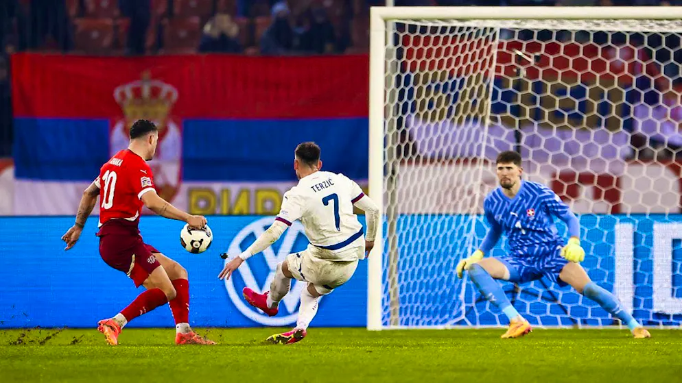 Serbia's Aleksa Terzic scores late on to equalize 1:1