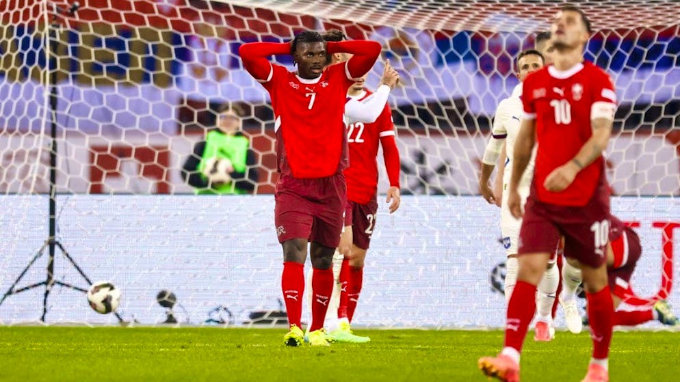 Breel Embolo and Granit Xhaka (right) are struggling