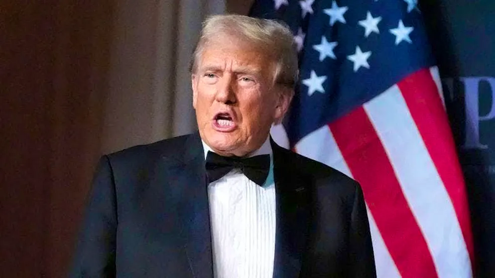 Donald Trump speaks during an America First Policy Institute gala. He is using intimidation against dissenters in his party.