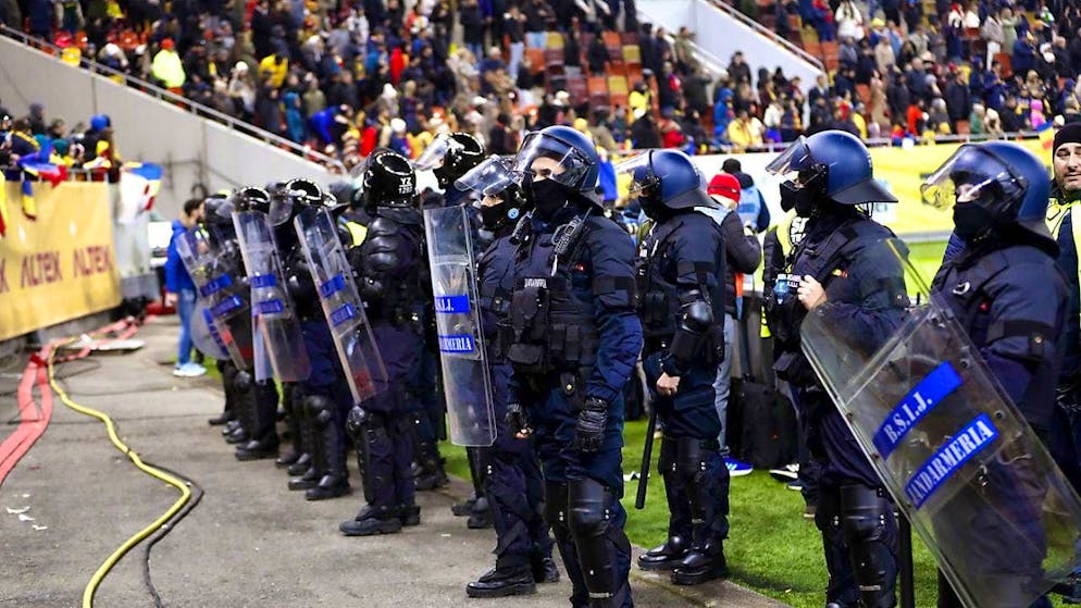 The security forces were ready at the stadium in Bucharest.