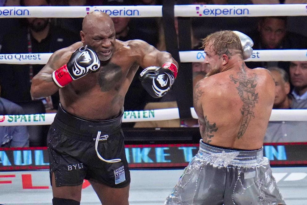 The pictures of the boxing match between Mike Tyson and Jake Paul. Even at 58, Tyson still has plenty of power.