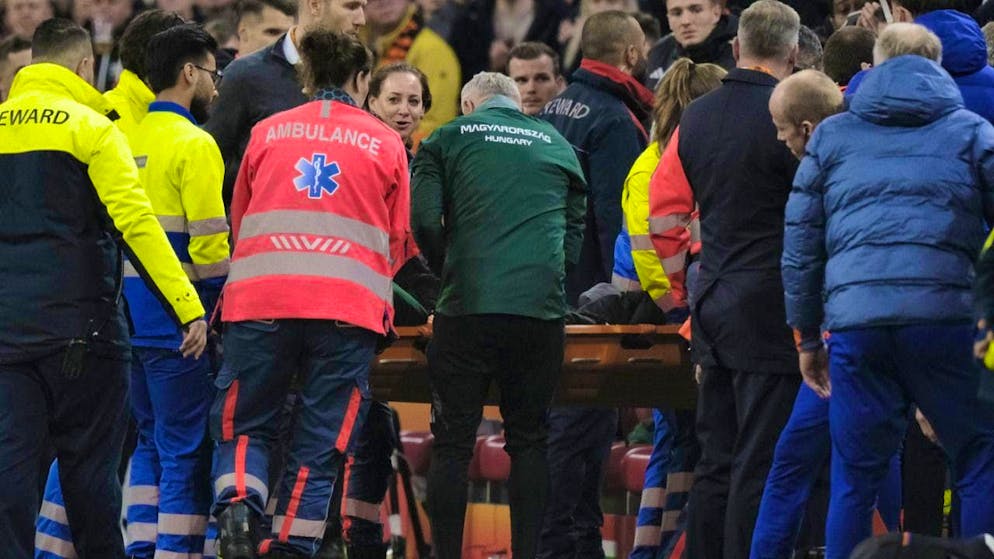 The match was interrupted for several minutes after Hungary's assistant coach Adam Szalai collapsed