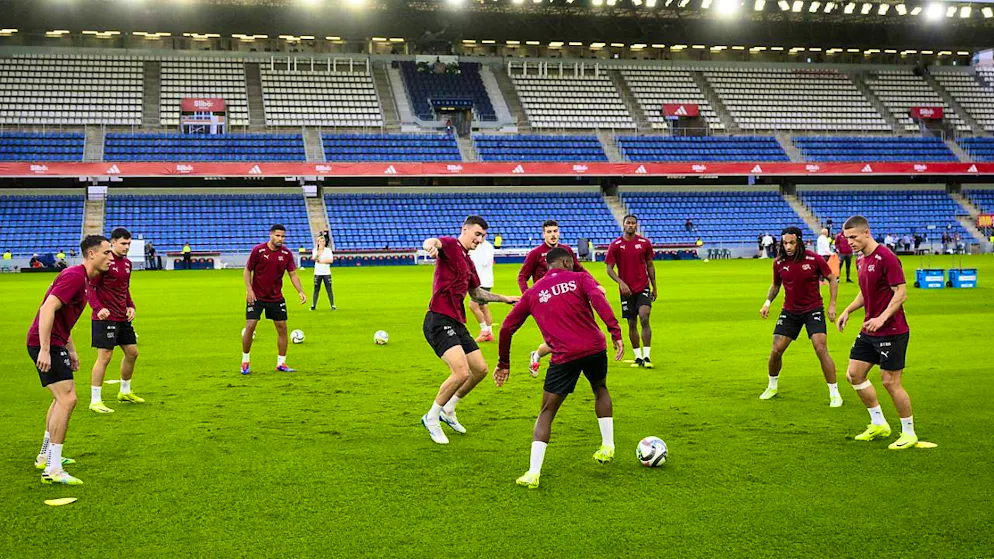 The Swiss national players in their final training session in Tenerife.