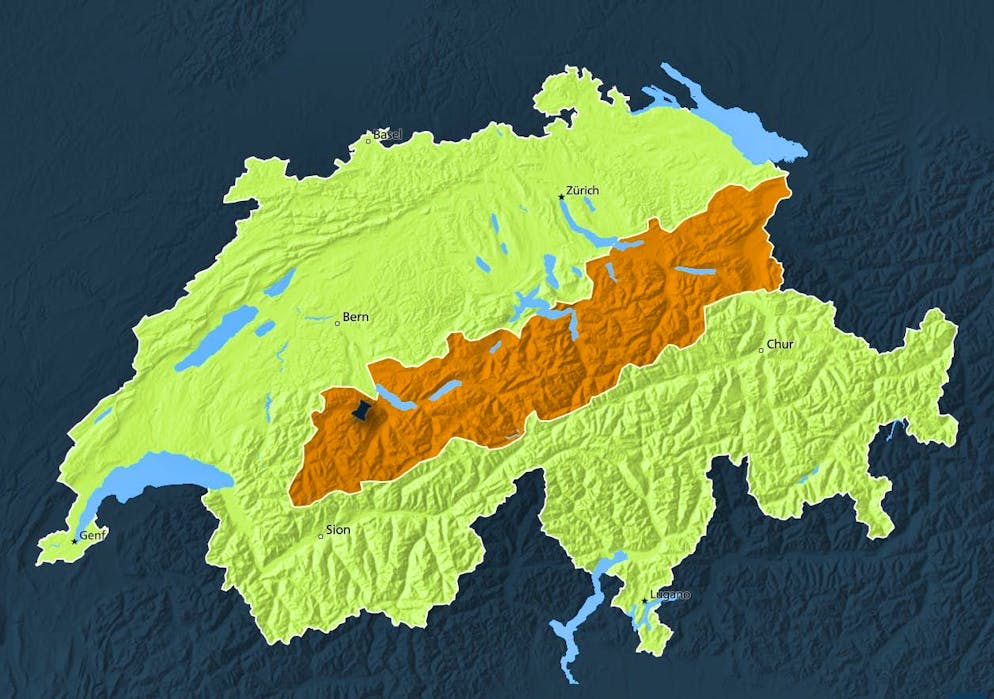 The snow warning applies to the orange-marked area and from Tuesday evening, 6 p.m., until Wednesday morning, 6 a.m..