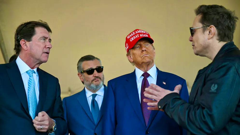 Starship rocket system launches test flight - Gallery. A prominent spectator with a familiar cap was present at the launch - US President-elect Donald Trump. To his right is Ted Cruz, the Republican senator from Texas, and to his left is Elon Musk.