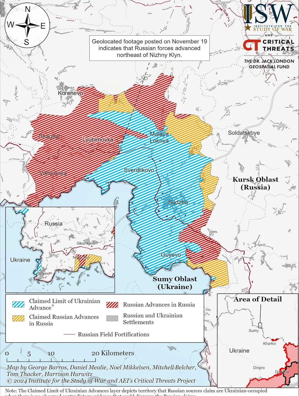 Situation in Kursk on November 19, according to the Institute for the Study of War.