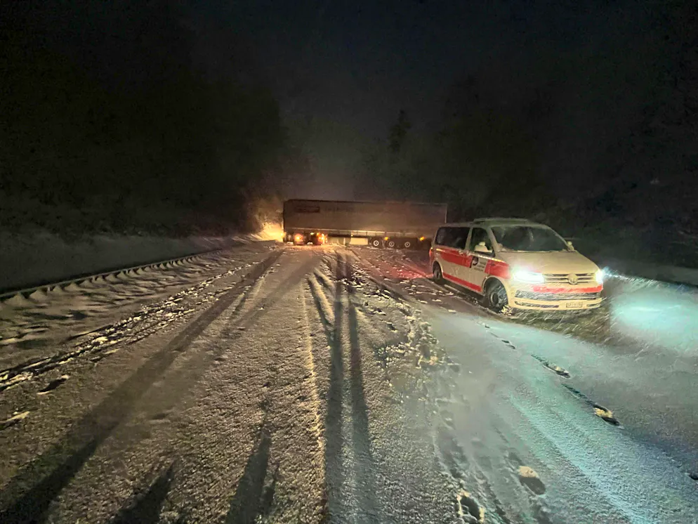 Several trucks block roads in the evening and during the night.