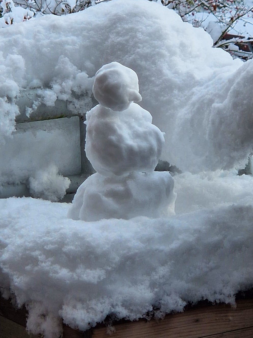 Wintereinbruch Schweiz November 2024. In Horw LU steht der erste kleine Schneemann auf einem Balkon