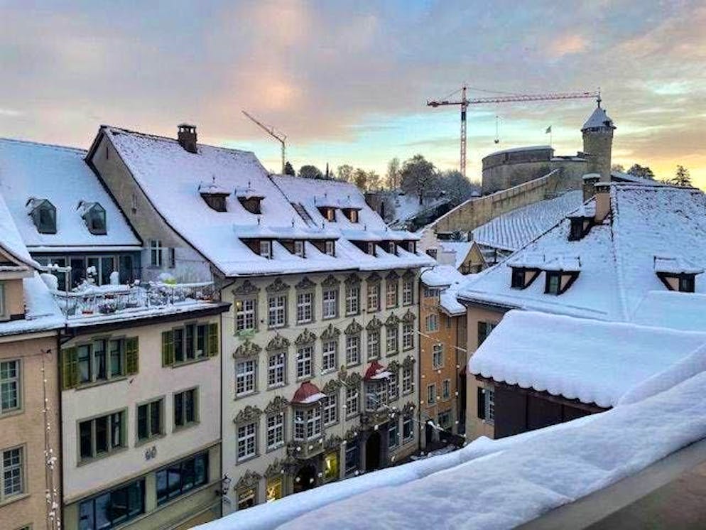 Winter onset Switzerland November 2024. Schaffhausen wakes up under a blanket of snow. 