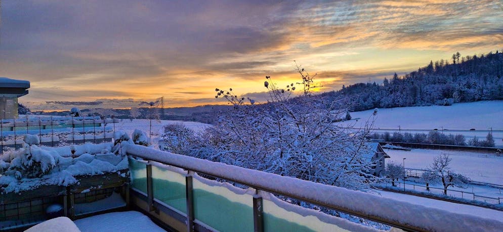 Winter onset Switzerland November 2024. Beautiful morning atmosphere in Safenwil AG