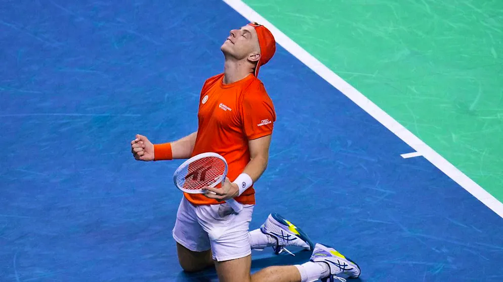 Dutchman Tallon Griekspoor celebrates his victory against Jan-Lennard Struff.