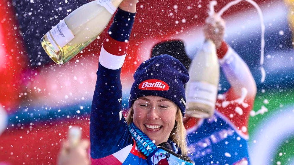 Mikaela Shiffrin pops the cork for the 99th time in her World Cup career.