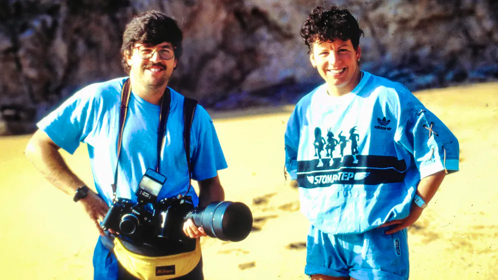 Photographer Eddy Risch accompanied Vreni Schneider throughout her career and beyond, here they are at the training camp in Spain in 1989.