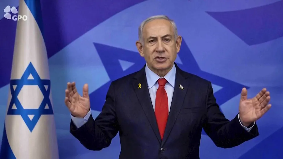 Il premier israeliano Benjamin Netanyahu durante il discorso televisivo alla nazione.