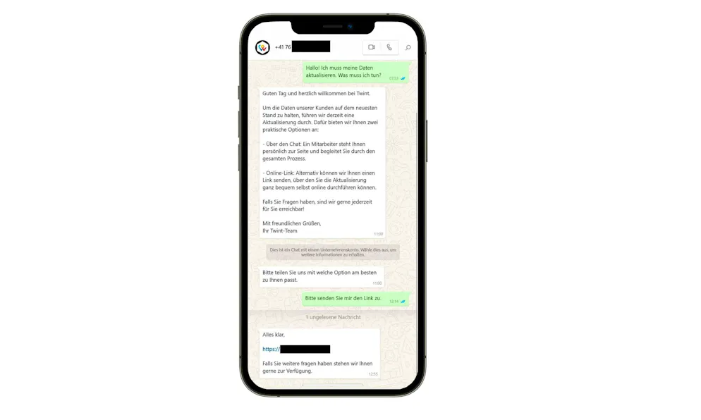 Fraudsters use a robot to try to access data on Whatsapp.