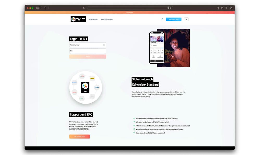 Il presunto sito web di Twint sembra ingannevolmente reale. 