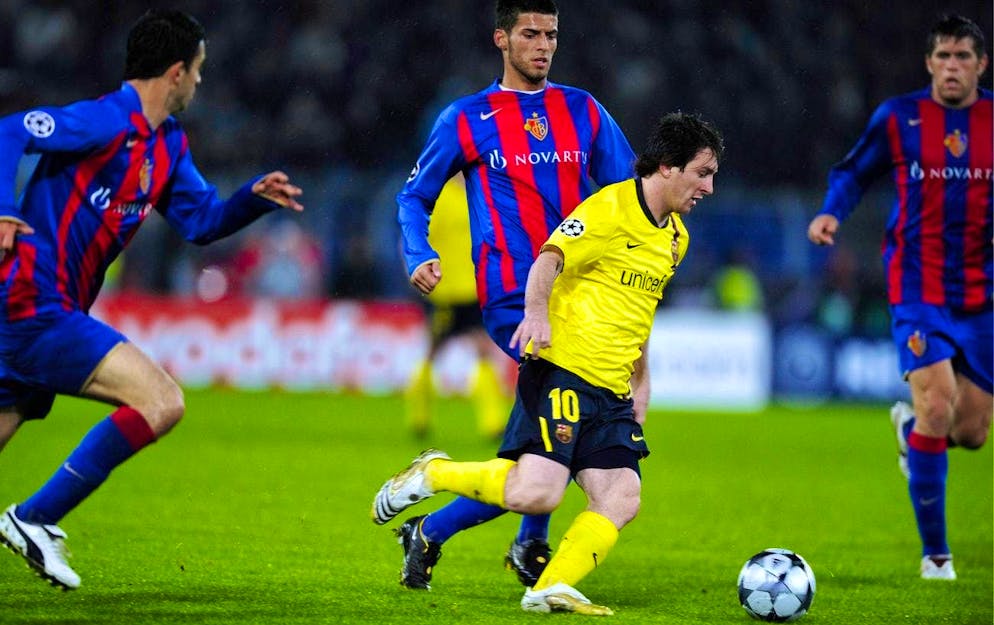 Lionel Messi played with Barcelona in the 2008/2009 Champions League season at Basel's St. Jakobs-Park.