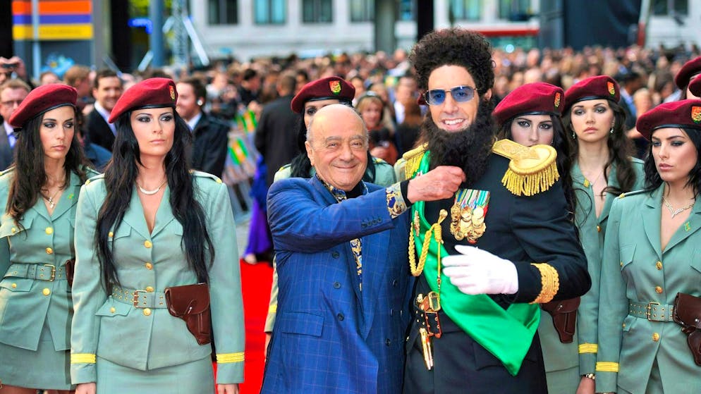 Mohamed Al-Fayed allegedly abused more than 110 women. Mohamed Al Fayed (left) was considered one of the most colorful personalities in the British business world. The picture shows him with British actor Sacha Baron Cohen.