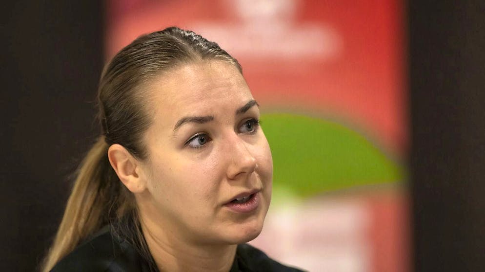 Kerstin Kündig at a media conference before the home European Championships