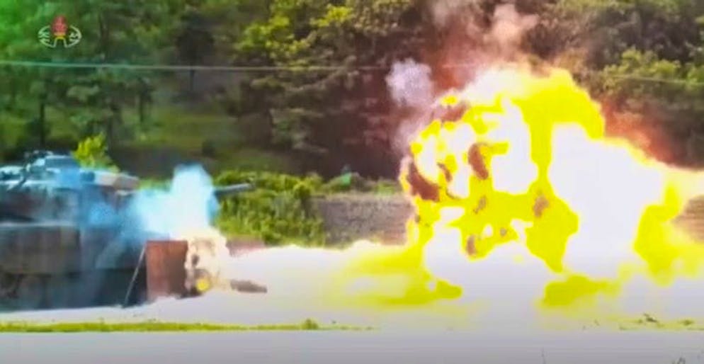 The protection system of the North Korean tank in action.