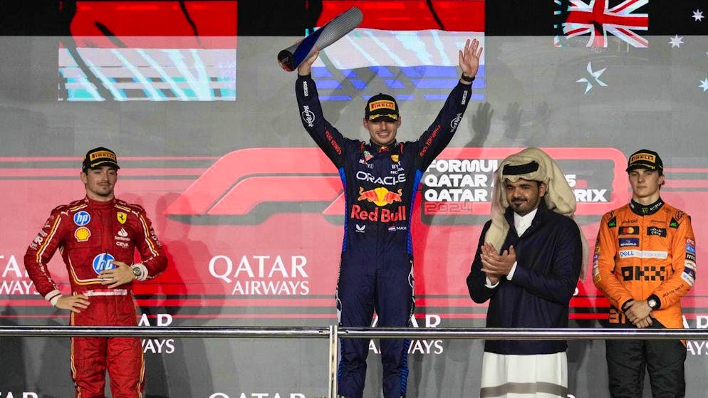 Celebrating his GP victory in Qatar: four-time world champion Max Verstappen