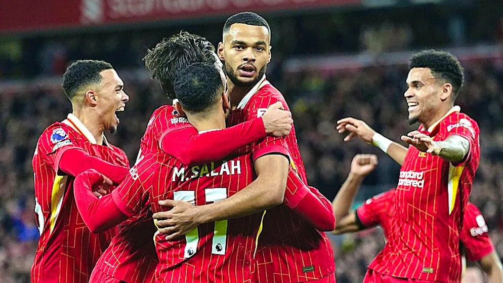 Liverpool celebrate a deserved victory against ManCity.