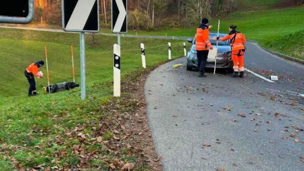 In dieser Rechtskurve geriet der Rollerfahrer auf die Gegenfahrbahn und kollidierte mit dem entgegenkommenden Auto.