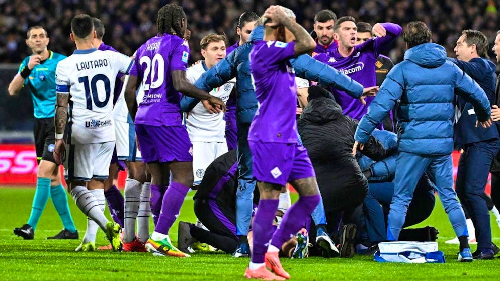 Dramatic images on the pitch in Florence after Edoardo Bove collapses