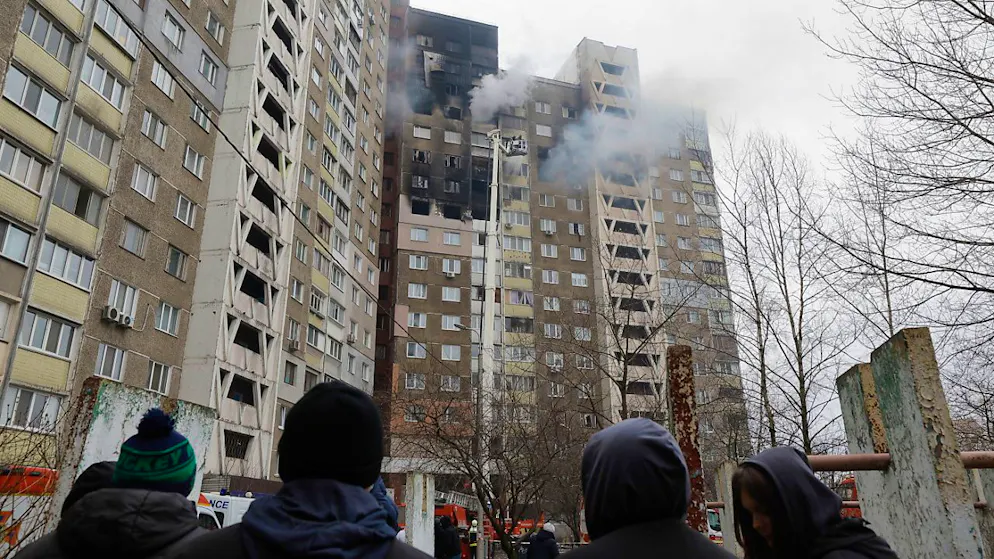 Quartieri di Kiev bombardati dai russi.