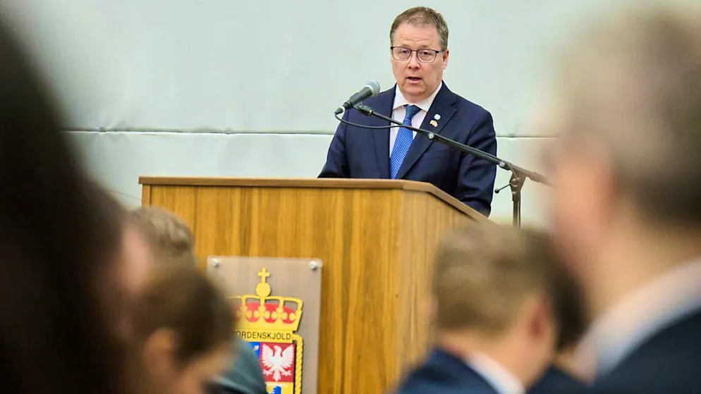 Norwegian Defense Minister Bjørn Arild Gram gives a speech. Photo: Annette Riedl/dpa