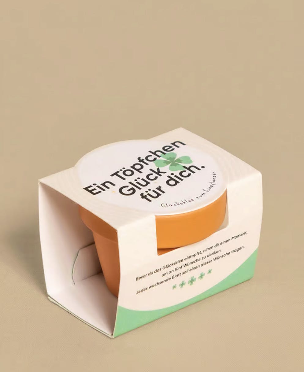 7 Geschenkideen für die bessere Hälfte. «Ein Töpfchen Glück für dich» von Feey für 8.90 Franken. 