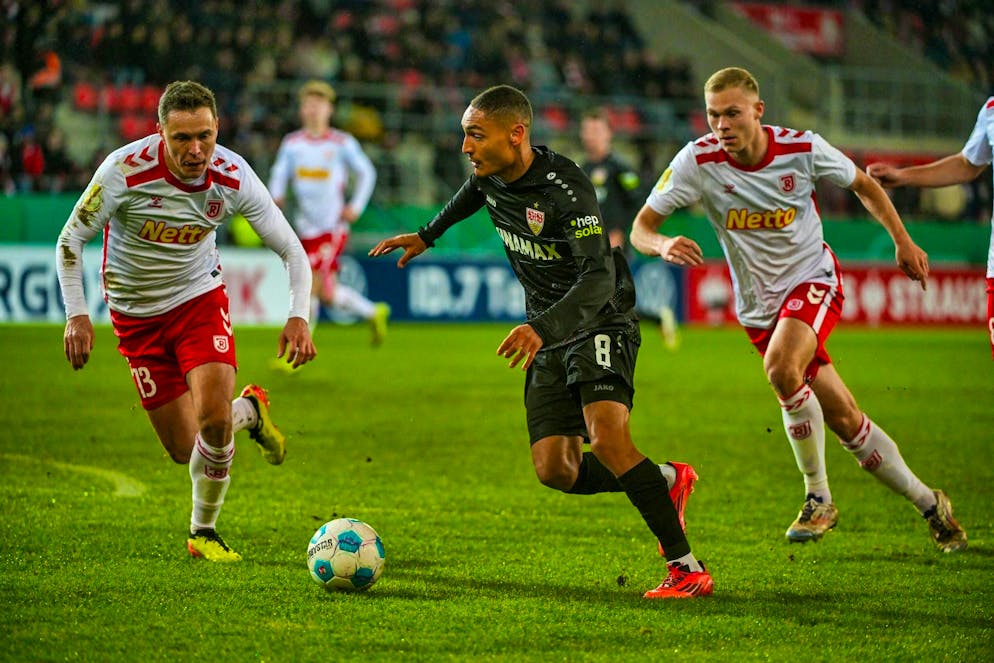 Stuttgart stroll into DFB Cup quarter-finals - Gallery. Enzo Millot is unstoppable against Regensburg.