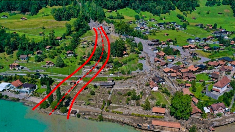 Brienz BE wants to banish Milibach from the village - Gallery. The Milibach is to be relocated to the west below the debris collector. (Sketch by the Brienz sleeper cooperation)