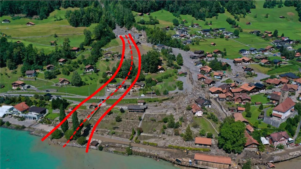 Brienz BE will Milibach aus dem Dorf verbannen - Gallery. Der Milibach soll unterhalb des Geschiebesammlers nach Westen verlegt werden. (Skizze der Schwellenkooperation Brienz)