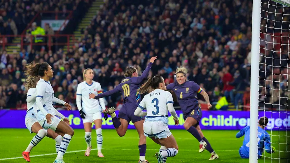 Grace Clinton scores the only goal for England