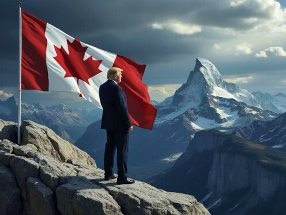 Trump mit der Kanada-Flagge – und dem Matterhorn. 