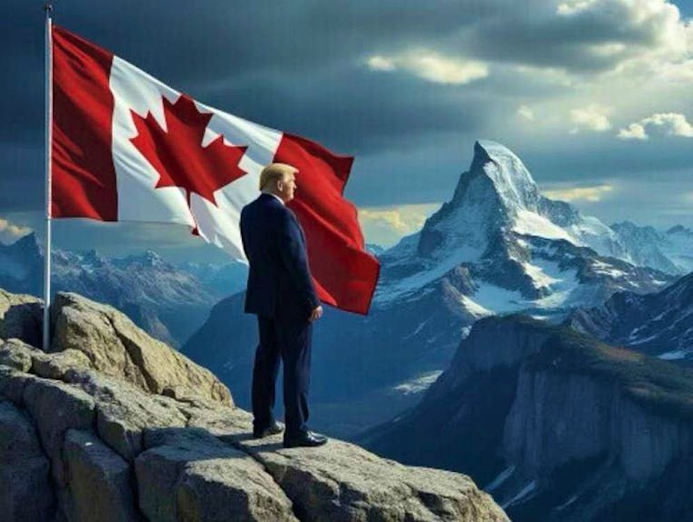 Trump with the Canadian flag - and the Matterhorn. 