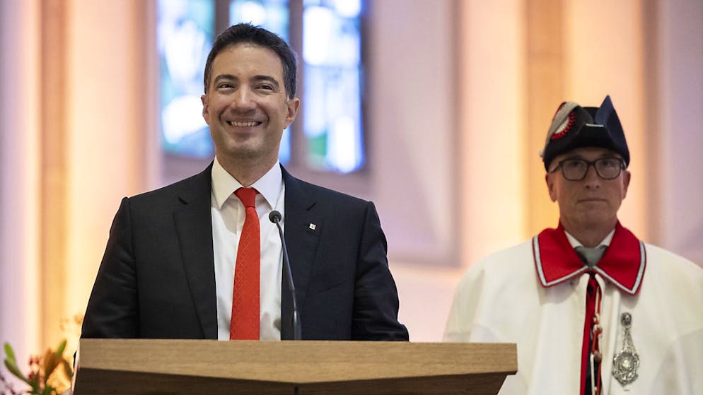 Il neoeletto presidente del Consiglio degli Stati Andrea Caroni (PLR) ai festeggiamenti in suo onore a Herisau