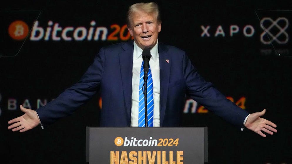 Der künftige US-Präsident Donald Trump machte am 27. Juli 2024 auf der Bitcoin-Konferenz in Nashville Wahlkampf. 