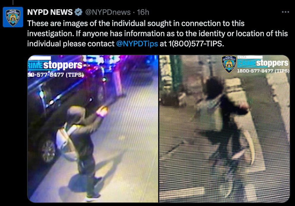 Die New Yorker Polizei veröffentlichte auf X Fotos vom Täter.