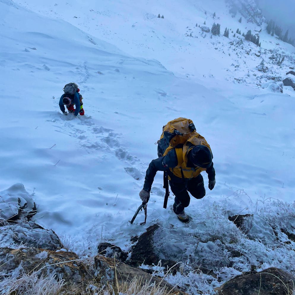 Mountain rescuers climb up to the fallen hiker on the Pilatus.