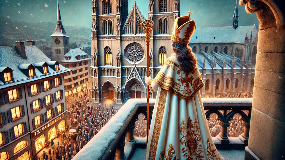 Tradition vivante et vibrante. Une Saint-Nicolas au balcon de la cathédrale de Fribourg ?