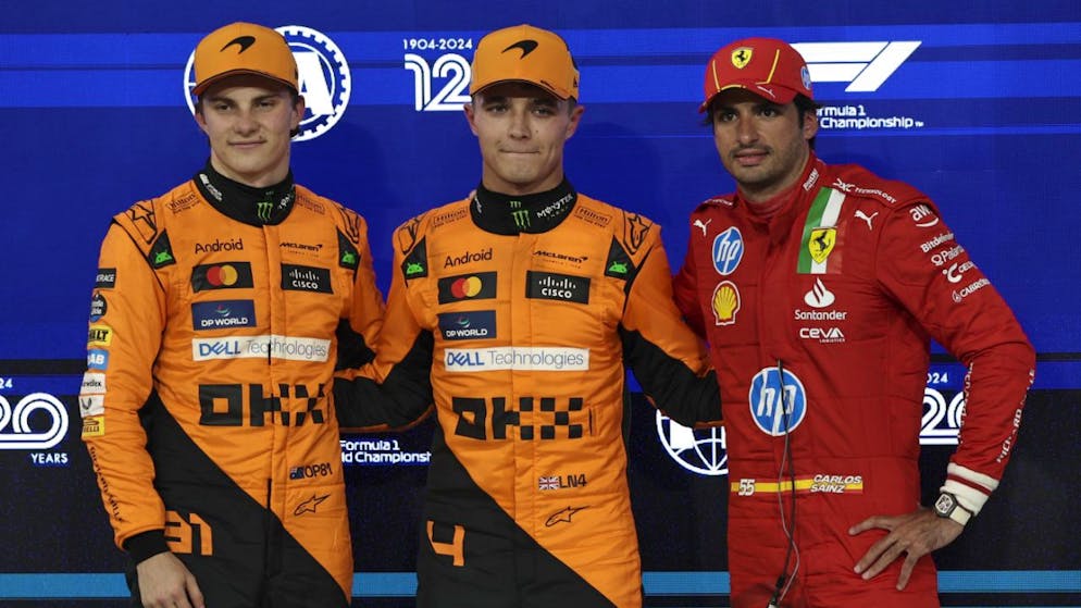 Die ersten drei im Qualifying (v.l.n.r.): Oscar Piastri (2.), Pole-Mann Lando Norris und Carlos Sainz (3.)