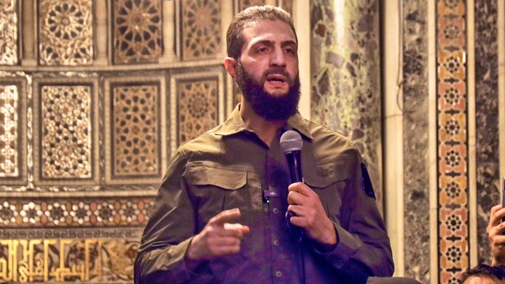 Abu Mohammed al-Julani speaks in the Umayyad mosque. Al-Julani, a former al-Qaeda commander who has renounced the group and says he favors pluralism and religious tolerance, leads the largest rebel group and is ready to shape the country's future. He calls himself by his first name, Ahmad al-Sharaa, and not by his fighting name. Photo: Omar Albam/AP