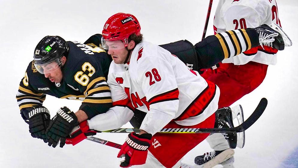 Brendan Lemieux (28) played for the Carolina Hurricanes in the NHL earlier this year