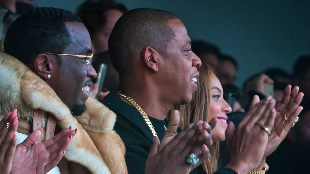 Sean Combs, Jay Z und Beyoncé (v.l.n.r.) beim Launch von Kanye Wests Yeezy-Boost-Kollektion für Adidas in New York. (12. Februar 2015)